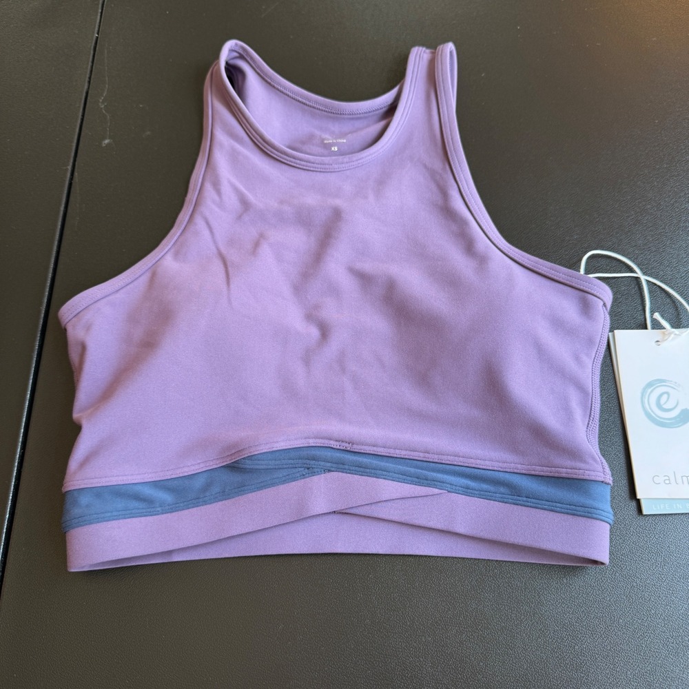 Calme Womens Criss Cross Sports Bra XS Purple High Neck Activewear Athleisure